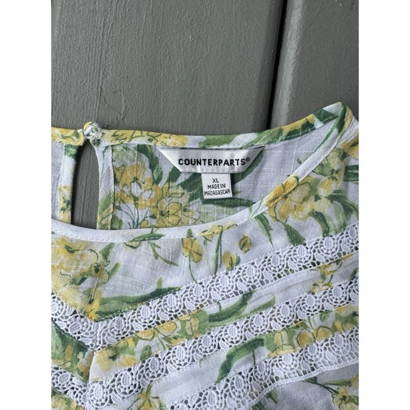 Counterparts Women‎ Yellow Floral Top Summer Resort Lightweight XL - Picture 3 of 7